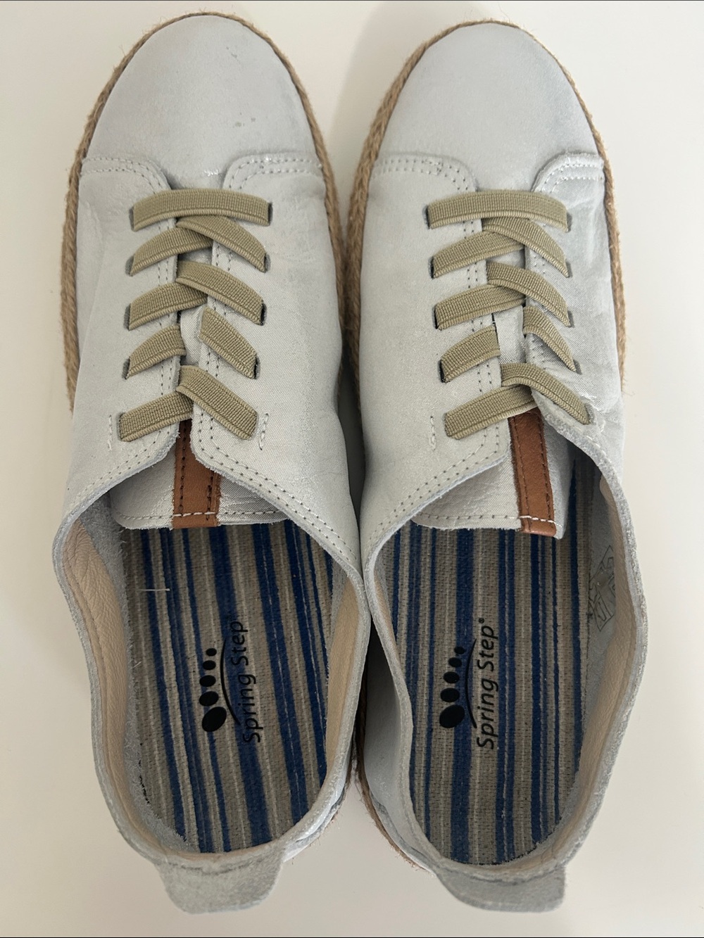 Spring Step Light Gray Espadrille Sneakers with Brown Accent